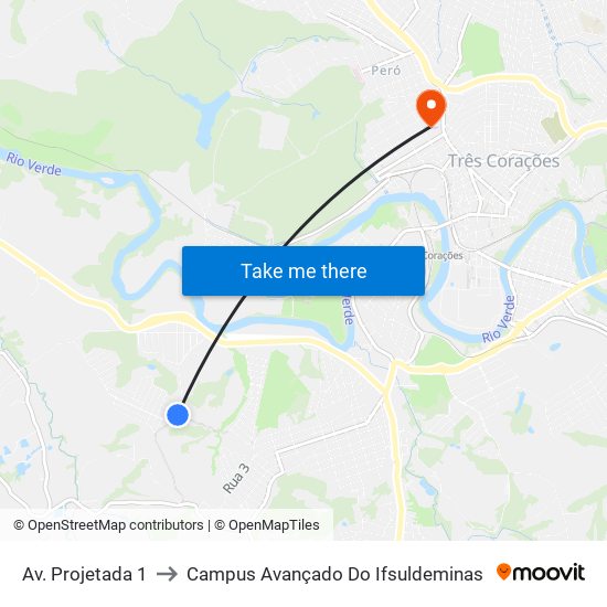 Av. Projetada 1 to Campus Avançado Do Ifsuldeminas map