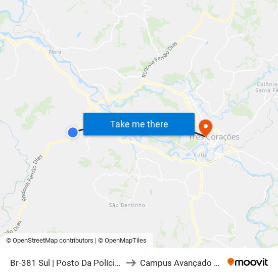 Br-381 Sul | Posto Da Polícia Rodoviária Federal to Campus Avançado Do Ifsuldeminas map
