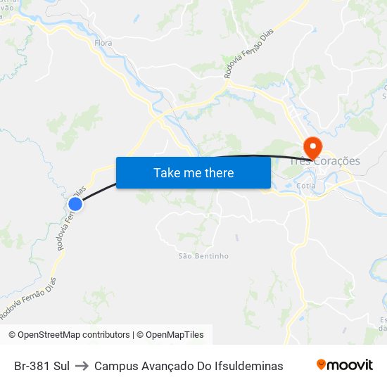 Br-381 Sul to Campus Avançado Do Ifsuldeminas map