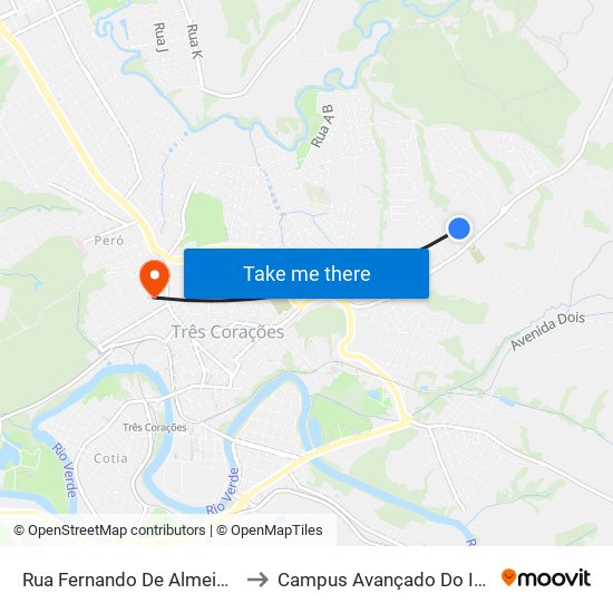 Rua Fernando De Almeida Lima, 271 to Campus Avançado Do Ifsuldeminas map