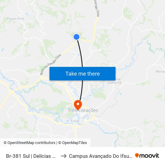 Br-381 Sul | Delícias Do Milho to Campus Avançado Do Ifsuldeminas map