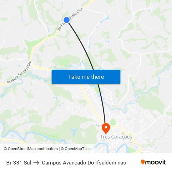Br-381 Sul to Campus Avançado Do Ifsuldeminas map