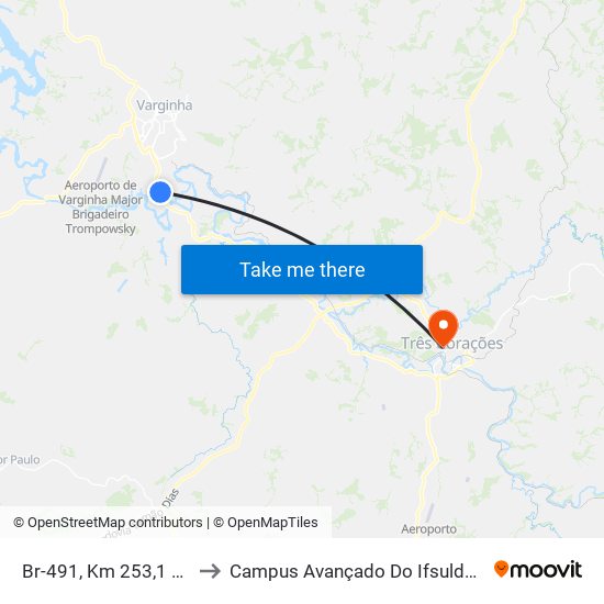 Br-491, Km 253,1 Leste to Campus Avançado Do Ifsuldeminas map