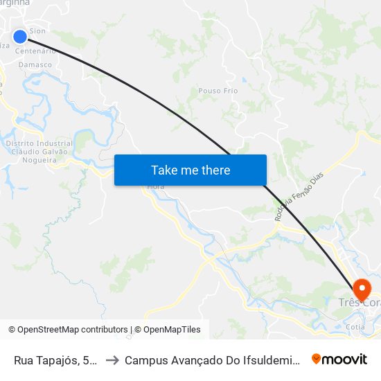 Rua Tapajós, 560 to Campus Avançado Do Ifsuldeminas map