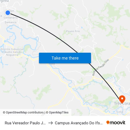 Rua Vereador Paulo Júlio, 235 to Campus Avançado Do Ifsuldeminas map