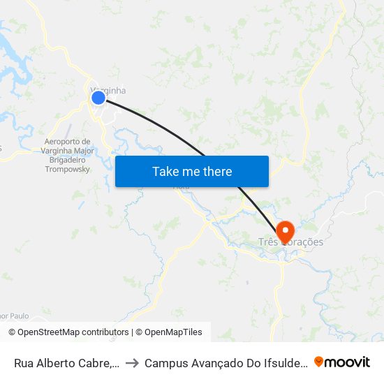 Rua Alberto Cabre, 387 to Campus Avançado Do Ifsuldeminas map
