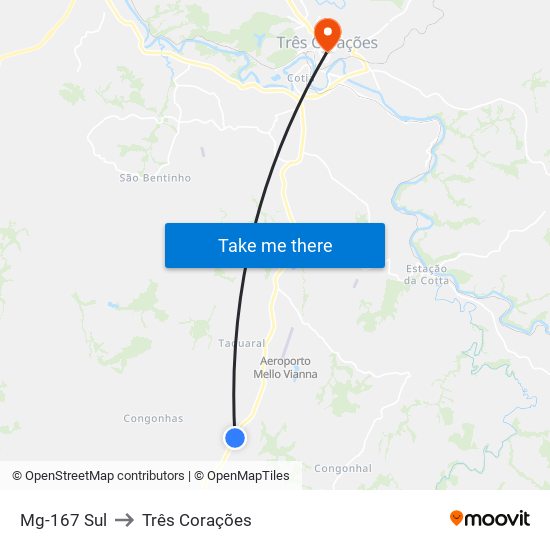 Mg-167 Sul to Três Corações map