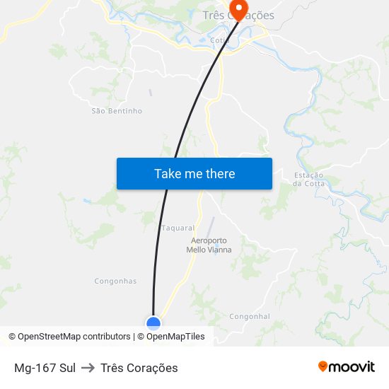 Mg-167 Sul to Três Corações map