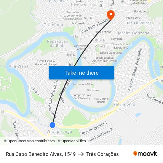 Rua Cabo Benedito Alves, 1549 to Três Corações map