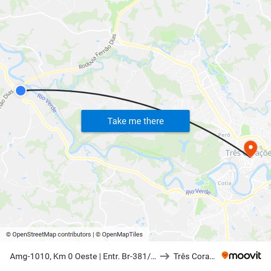 Amg-1010, Km 0 Oeste | Entr. Br-381/Coca-Cola to Três Corações map