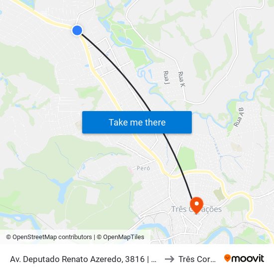 Av. Deputado Renato Azeredo, 3816 | Depósito Jares to Três Corações map