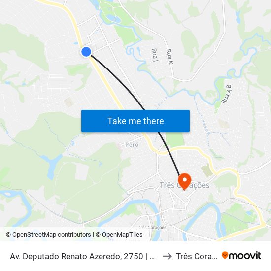 Av. Deputado Renato Azeredo, 2750 | São Cristóvão to Três Corações map