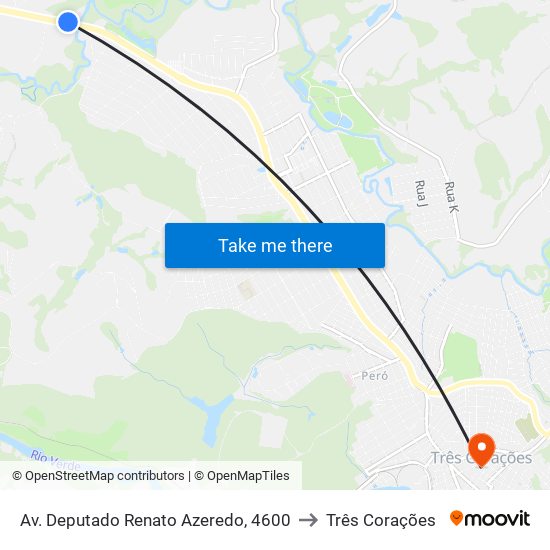 Av. Deputado Renato Azeredo, 4600 to Três Corações map