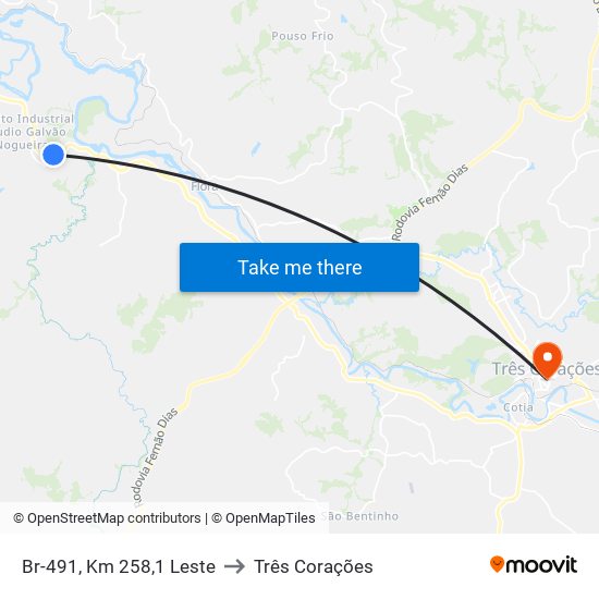 Br-491, Km 258,1 Leste to Três Corações map