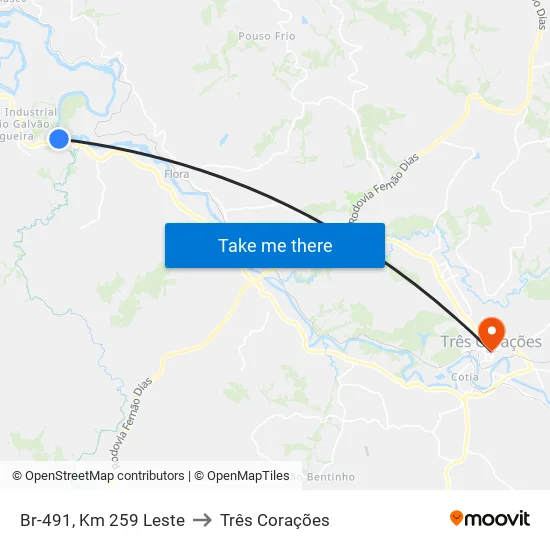 Br-491, Km 259 Leste to Três Corações map