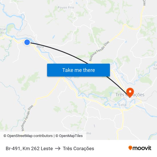 Br-491, Km 262 Leste to Três Corações map