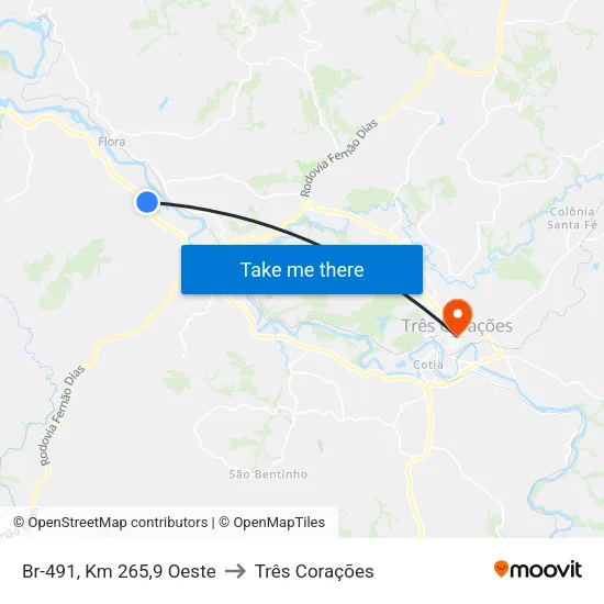 Br-491, Km 265,9 Oeste to Três Corações map