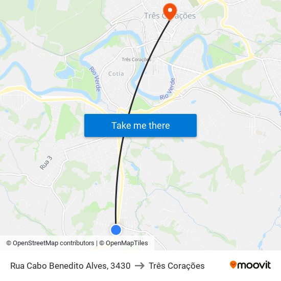 Rua Cabo Benedito Alves, 3430 to Três Corações map