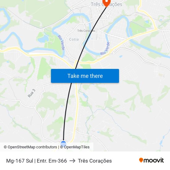 Mg-167 Sul | Entr. Em-366 to Três Corações map