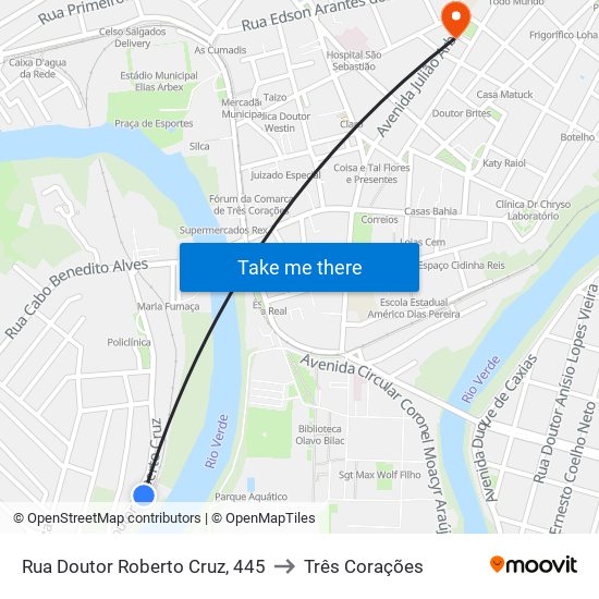 Rua Doutor Roberto Cruz, 445 to Três Corações map