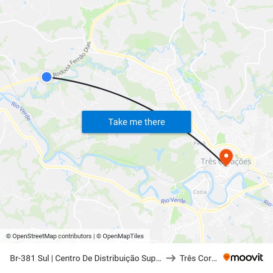 Br-381 Sul | Centro De Distribuição Supermercados B.H. to Três Corações map