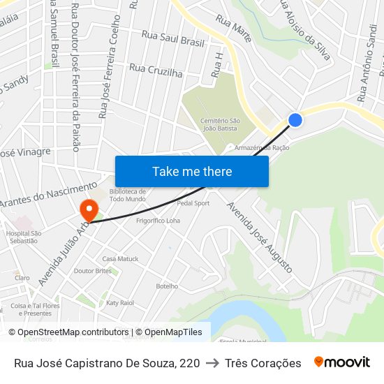 Rua José Capistrano De Souza, 220 to Três Corações map