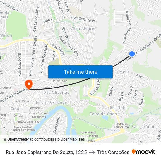 Rua José Capistrano De Souza, 1225 to Três Corações map