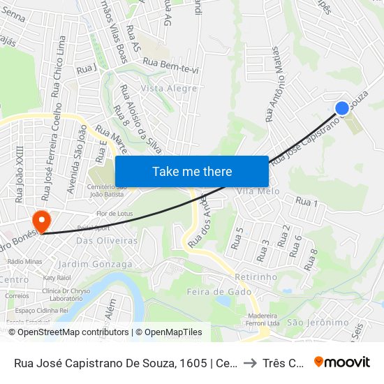 Rua José Capistrano De Souza, 1605 | Cemitério Parque Das Palmeiras to Três Corações map