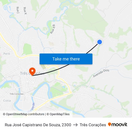 Rua José Capistrano De Souza, 2300 to Três Corações map