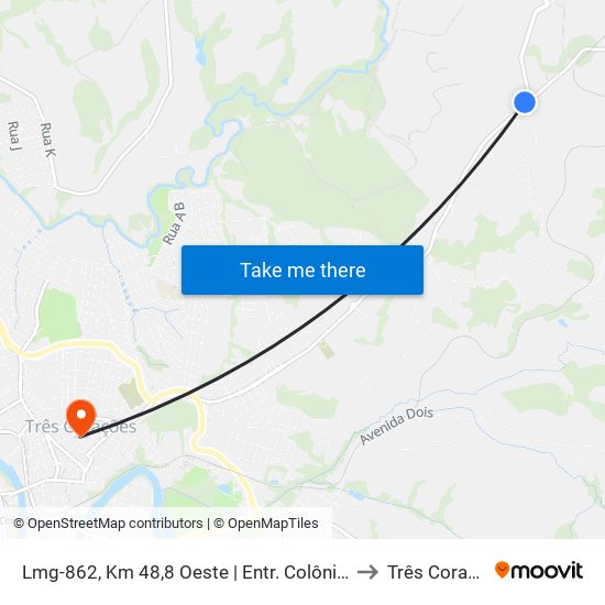 Lmg-862, Km 48,8 Oeste | Entr. Colônia Santa Fé to Três Corações map