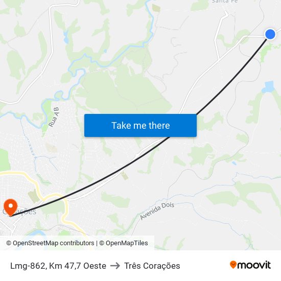 Lmg-862, Km 47,7 Oeste to Três Corações map