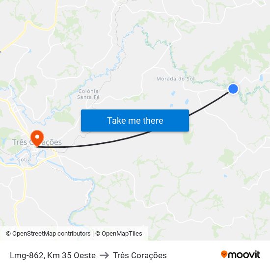 Lmg-862, Km 35 Oeste to Três Corações map