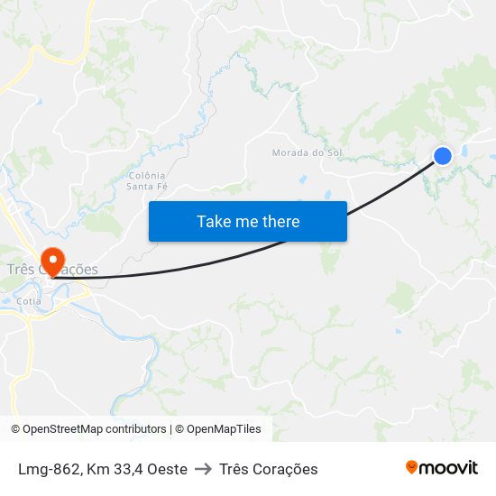 Lmg-862, Km 33,4 Oeste to Três Corações map