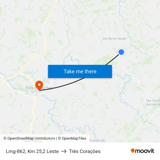 Lmg-862, Km 25,2 Leste to Três Corações map