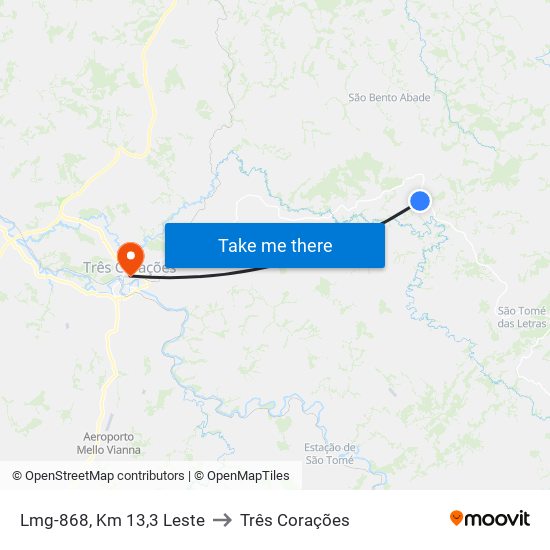 Lmg-868, Km 13,3 Leste to Três Corações map