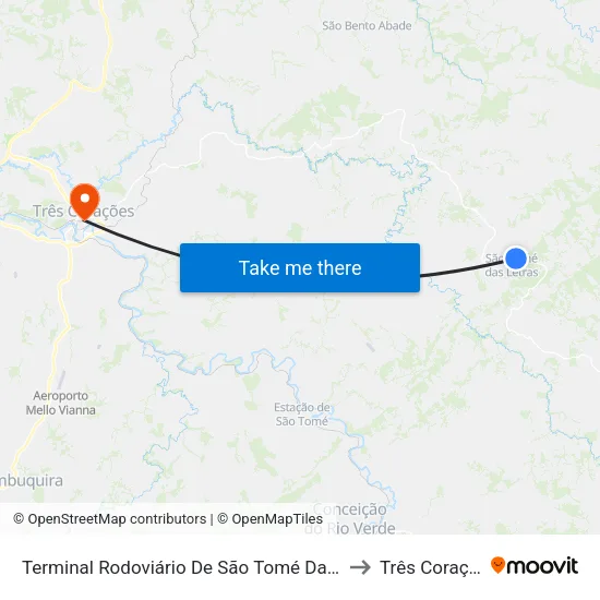 Terminal Rodoviário De São Tomé Das Letras to Três Corações map