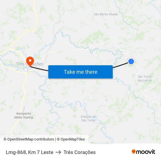 Lmg-868, Km 7 Leste to Três Corações map
