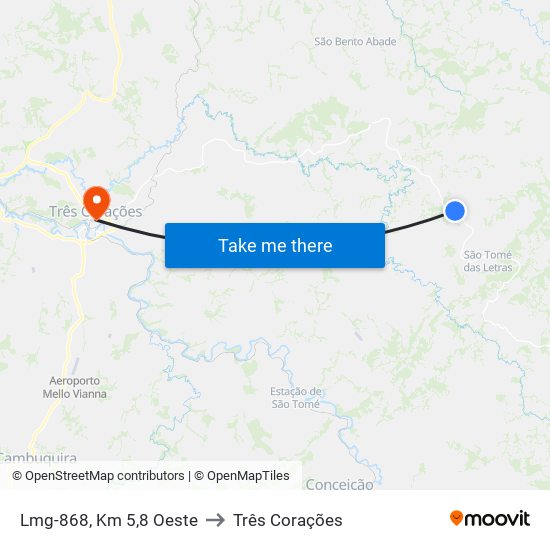 Lmg-868, Km 5,8 Oeste to Três Corações map