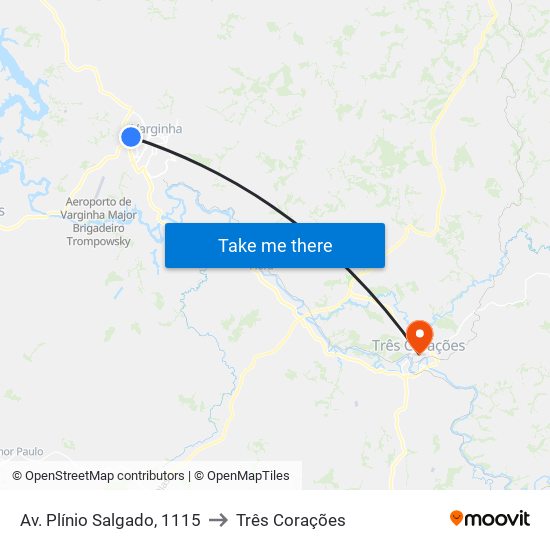 Av. Plínio Salgado, 1115 to Três Corações map