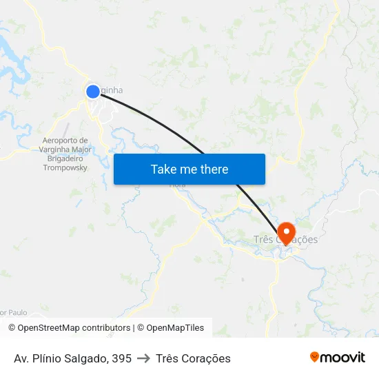 Av. Plínio Salgado, 395 to Três Corações map