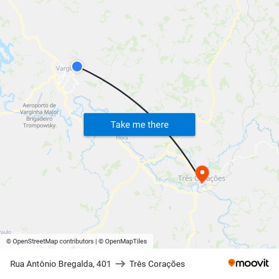 Rua Antônio Bregalda, 401 to Três Corações map