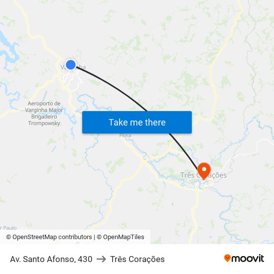 Av. Santo Afonso, 430 to Três Corações map