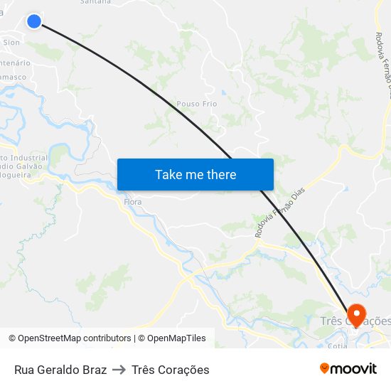 Rua Geraldo Braz to Três Corações map