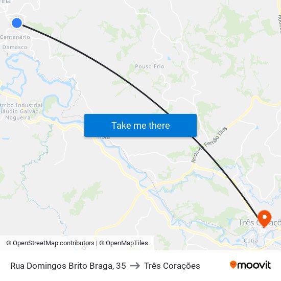 Rua Domingos Brito Braga, 35 to Três Corações map