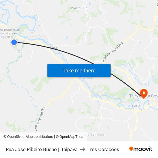 Rua José Ribeiro Bueno | Itaipava to Três Corações map
