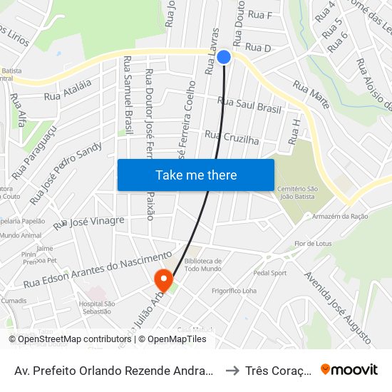 Av. Prefeito Orlando Rezende Andrade, 732 to Três Corações map