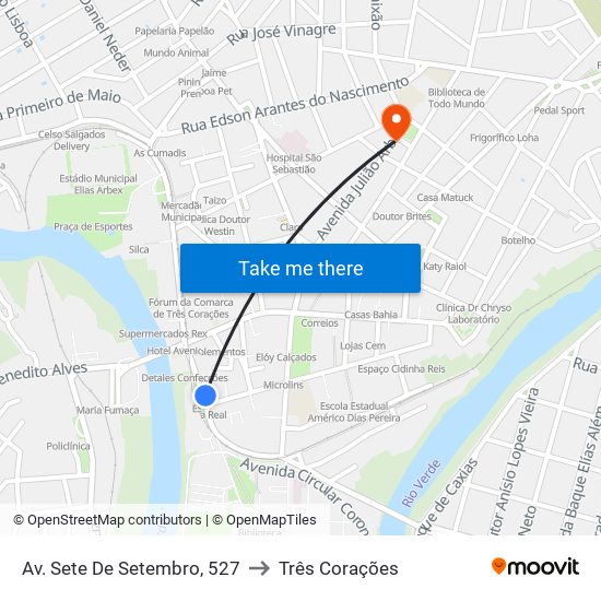 Av. Sete De Setembro, 527 to Três Corações map