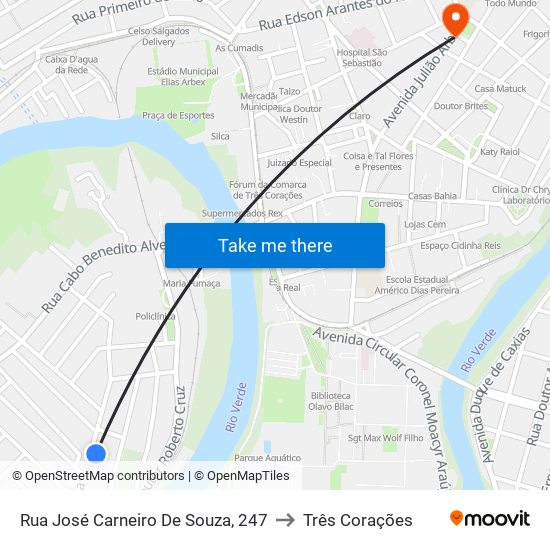 Rua José Carneiro De Souza, 247 to Três Corações map