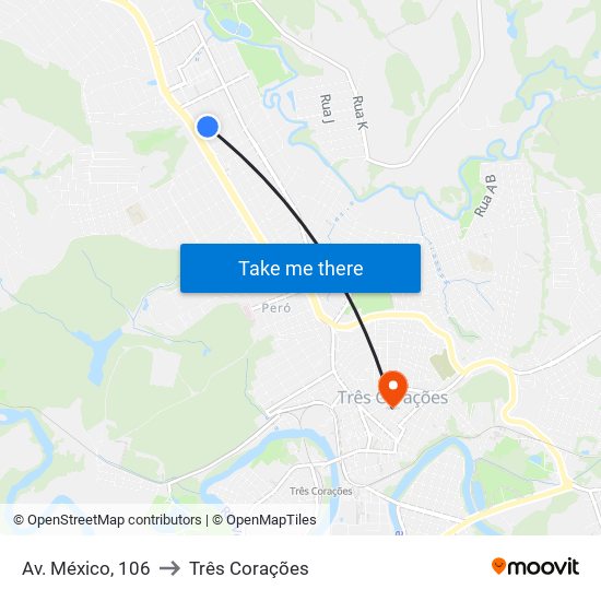 Av. México, 106 to Três Corações map