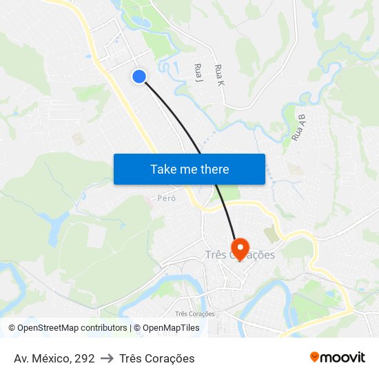 Av. México, 292 to Três Corações map